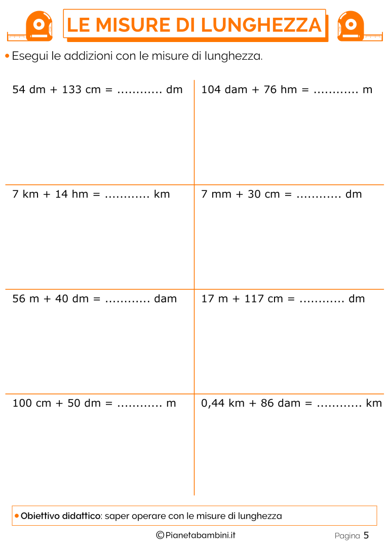 Tabella Ed Esercizi Sulle Misure Di Lunghezza Pianetabambini It