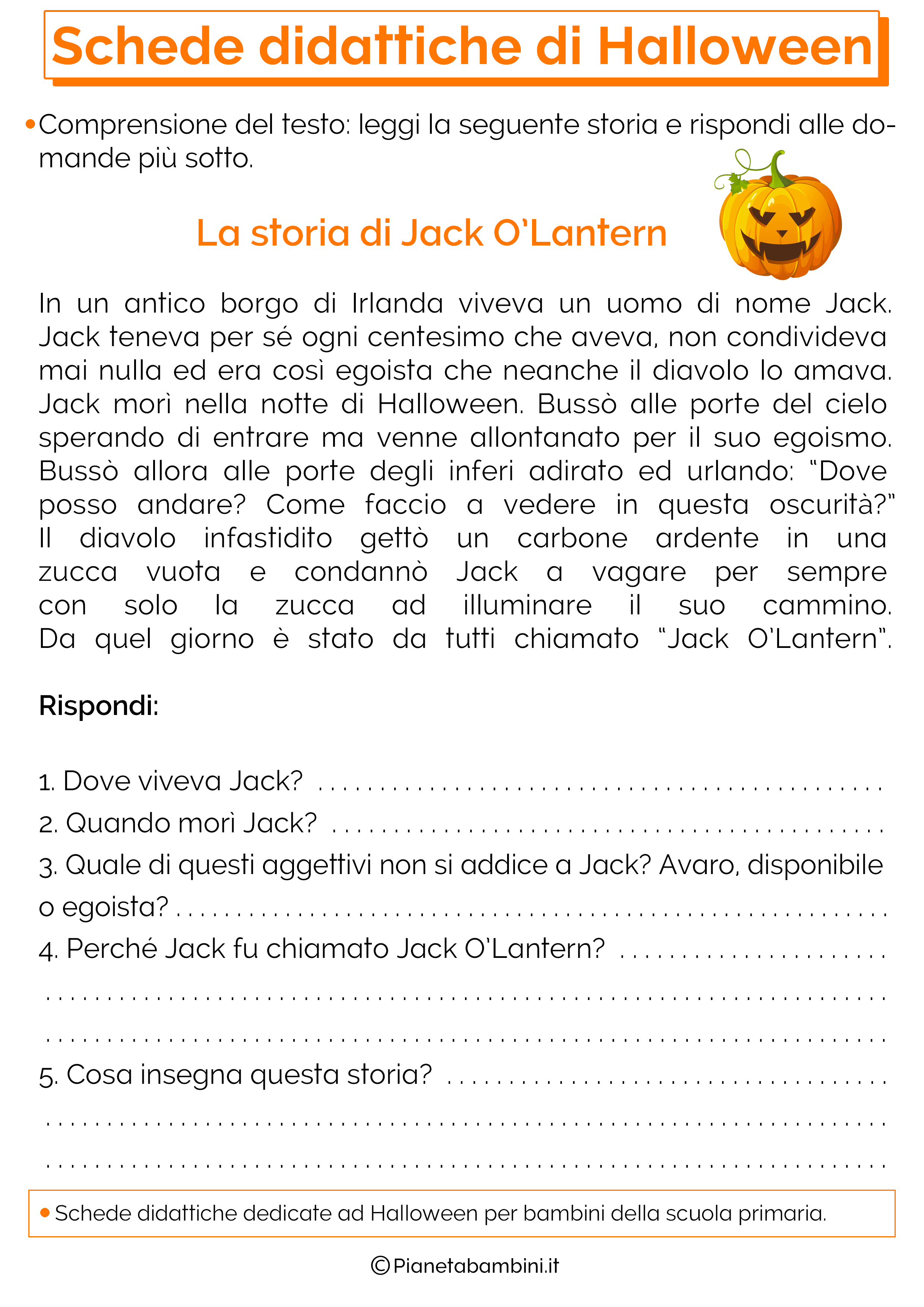 Scheda Halloween scuola primaria - Comprensione del testo