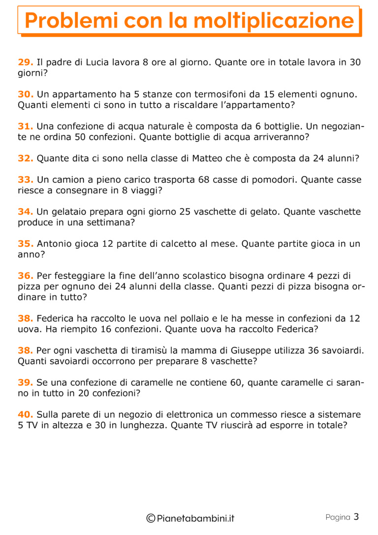 40 Problemi Con La Moltiplicazione Per La Scuola Primaria ...