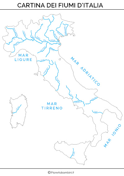 Cartina dei fiumi d'Italia completa da stampare