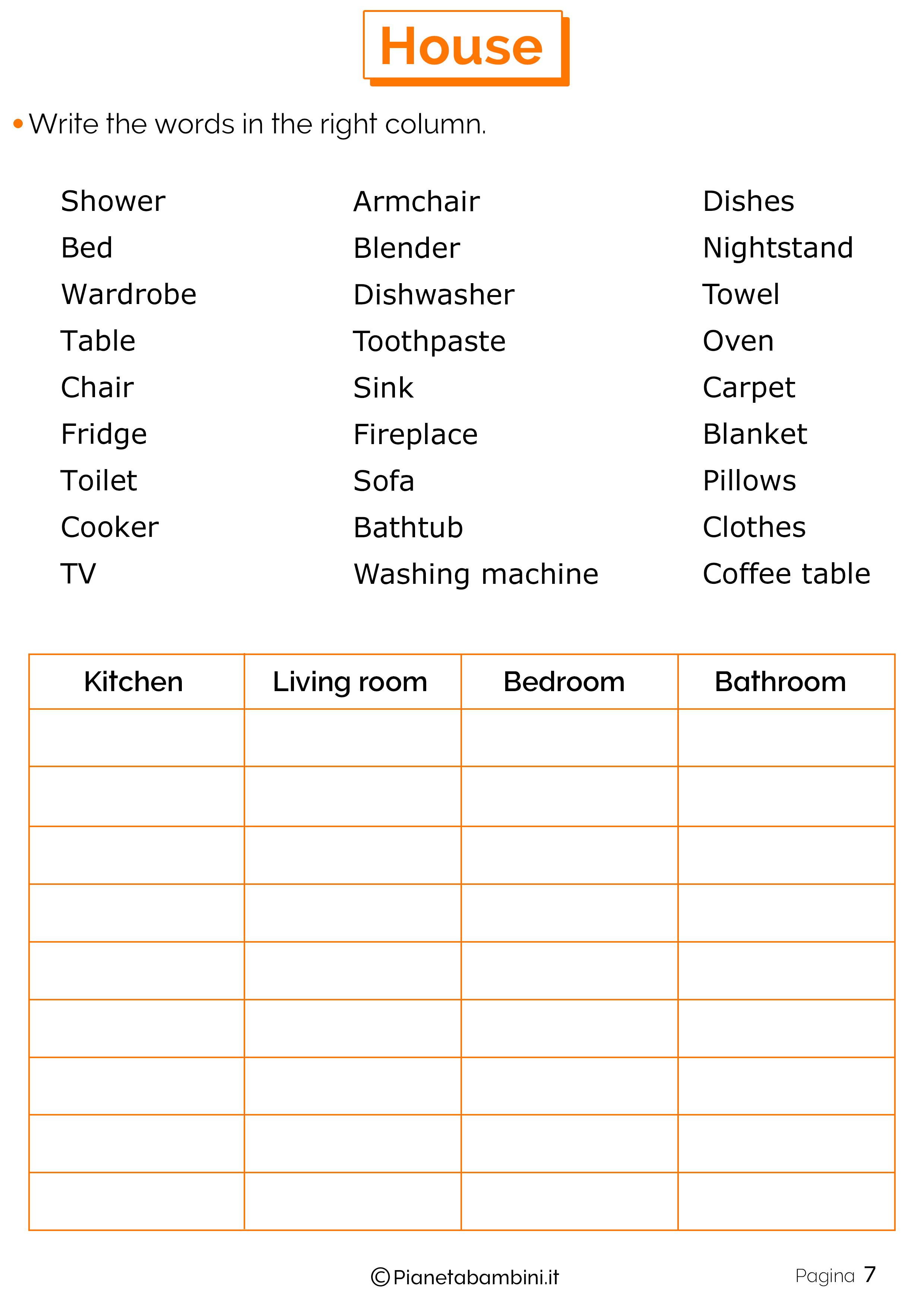 Vocaboli della casa in inglese: esercizi per la scuola primaria ... Descrizione camera in inglese