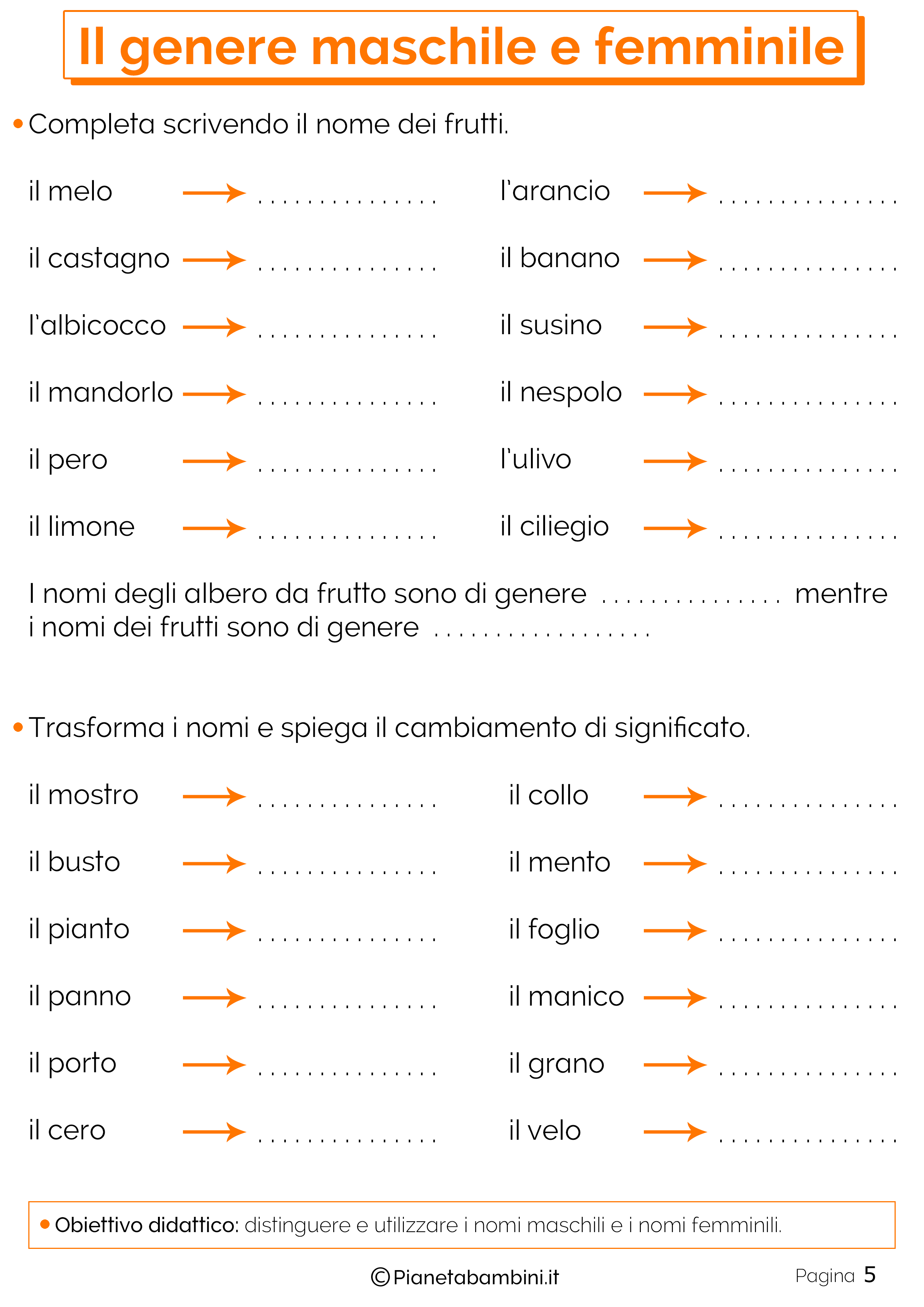 Il Genere Maschile e Femminile: Esercizi per la Scuola ...