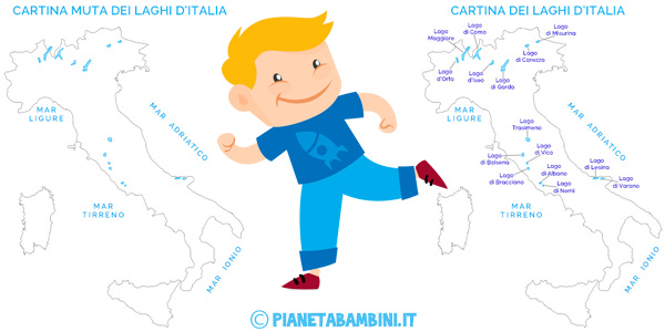 Cartina dei laghi d'Italia in versione completa e muta da stampare gratis