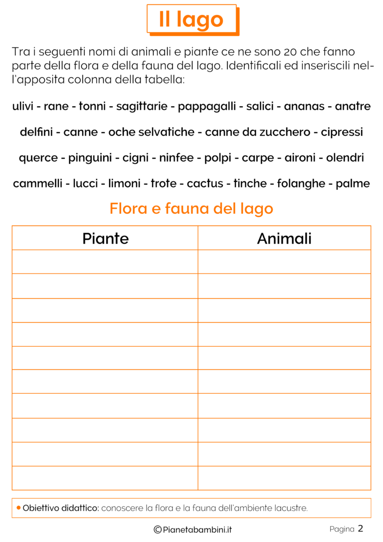 Il Lago Schede Didattiche per la Scuola Primaria Il Lago Schede Didattiche per la Scuola Primaria