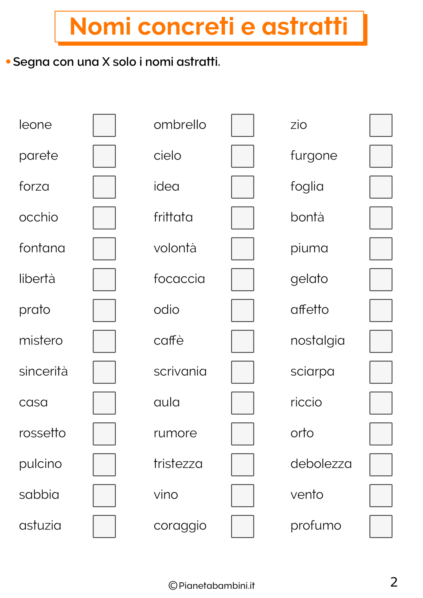 nomi astratti e concreti esercizi