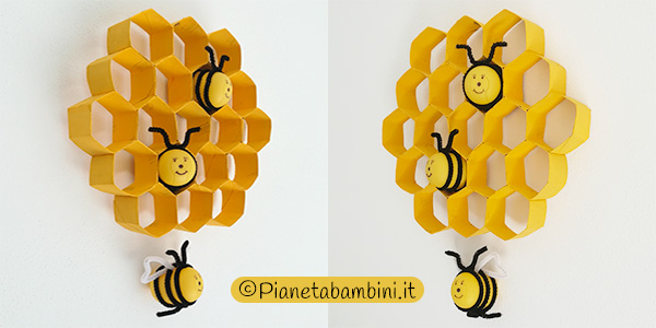 Lavoretto dedicato alle api nell'alveare con fine rotoli di carta
