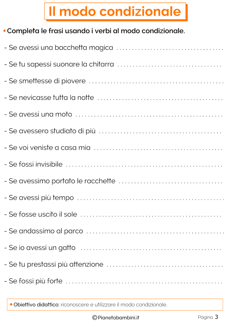 Il Modo Condizionale: Esercizi Per La Scuola Primaria | PianetaBambini.it