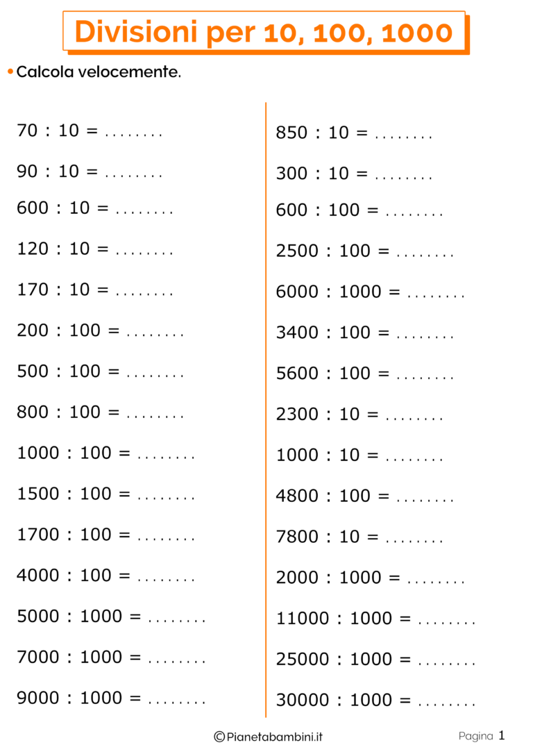 Divisioni per 10, 100 e 1000