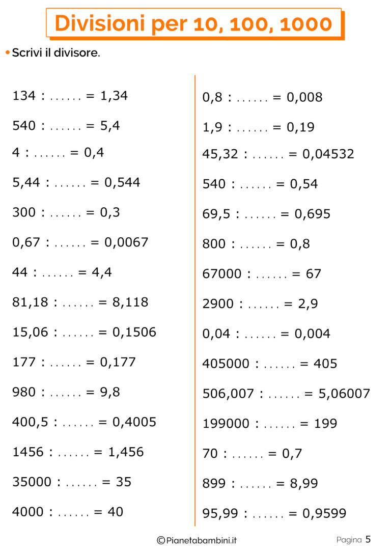 Divisioni Per 10 100 E 1000