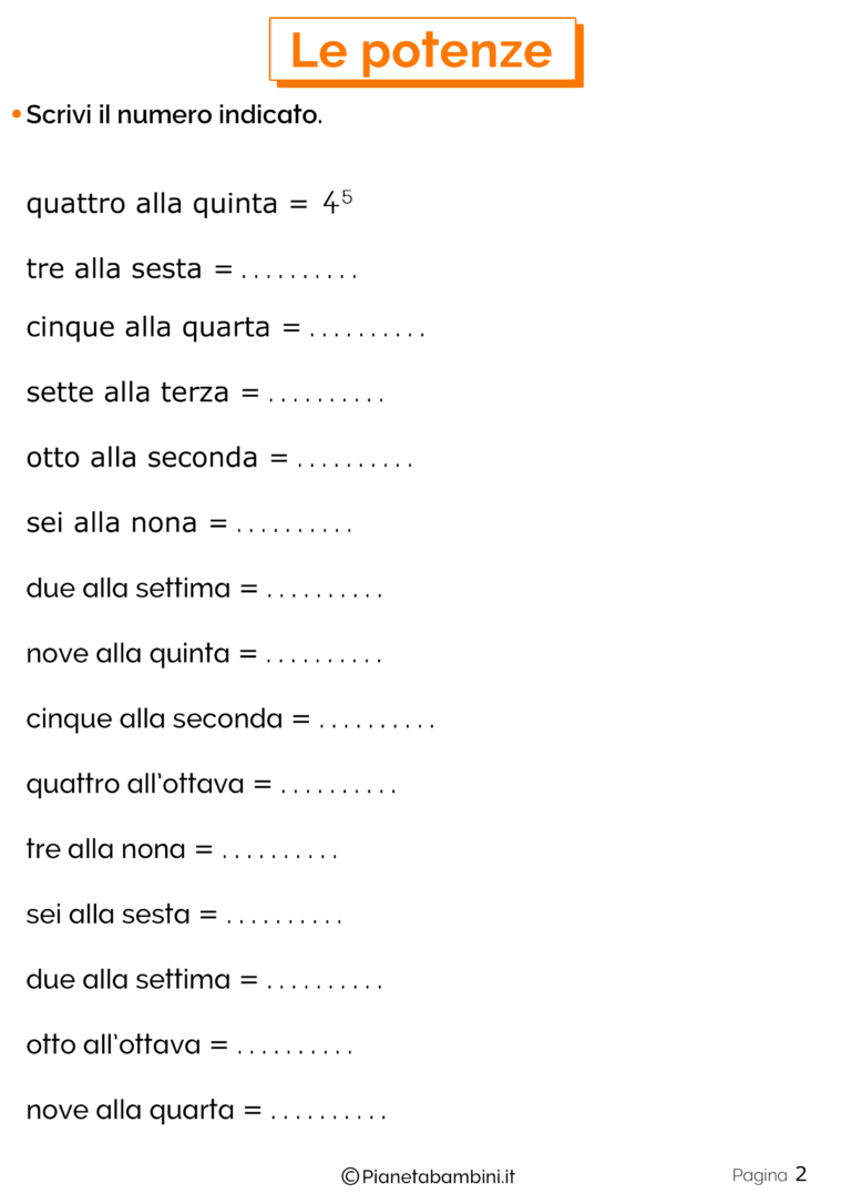 Esercizi sulle Potenze per la Scuola Primaria Esercizi sulle Potenze per la Scuola Primaria
