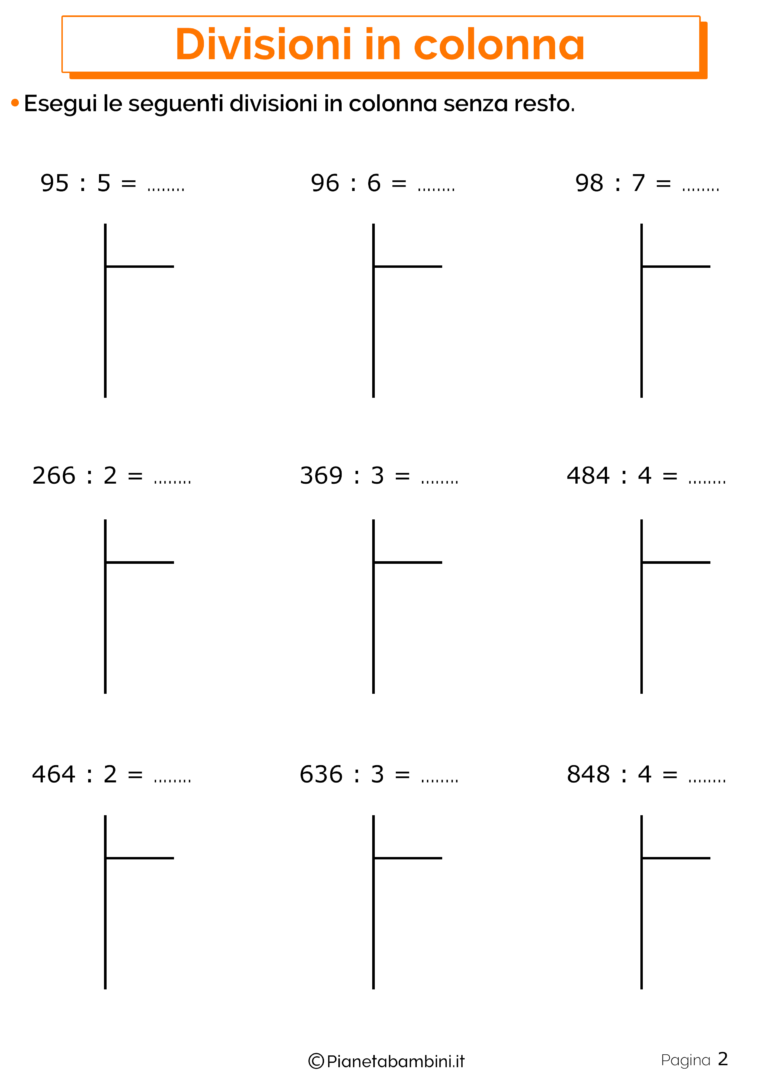 Divisioni In Colonna: Esercizi Per La Scuola Primaria | PianetaBambini.it