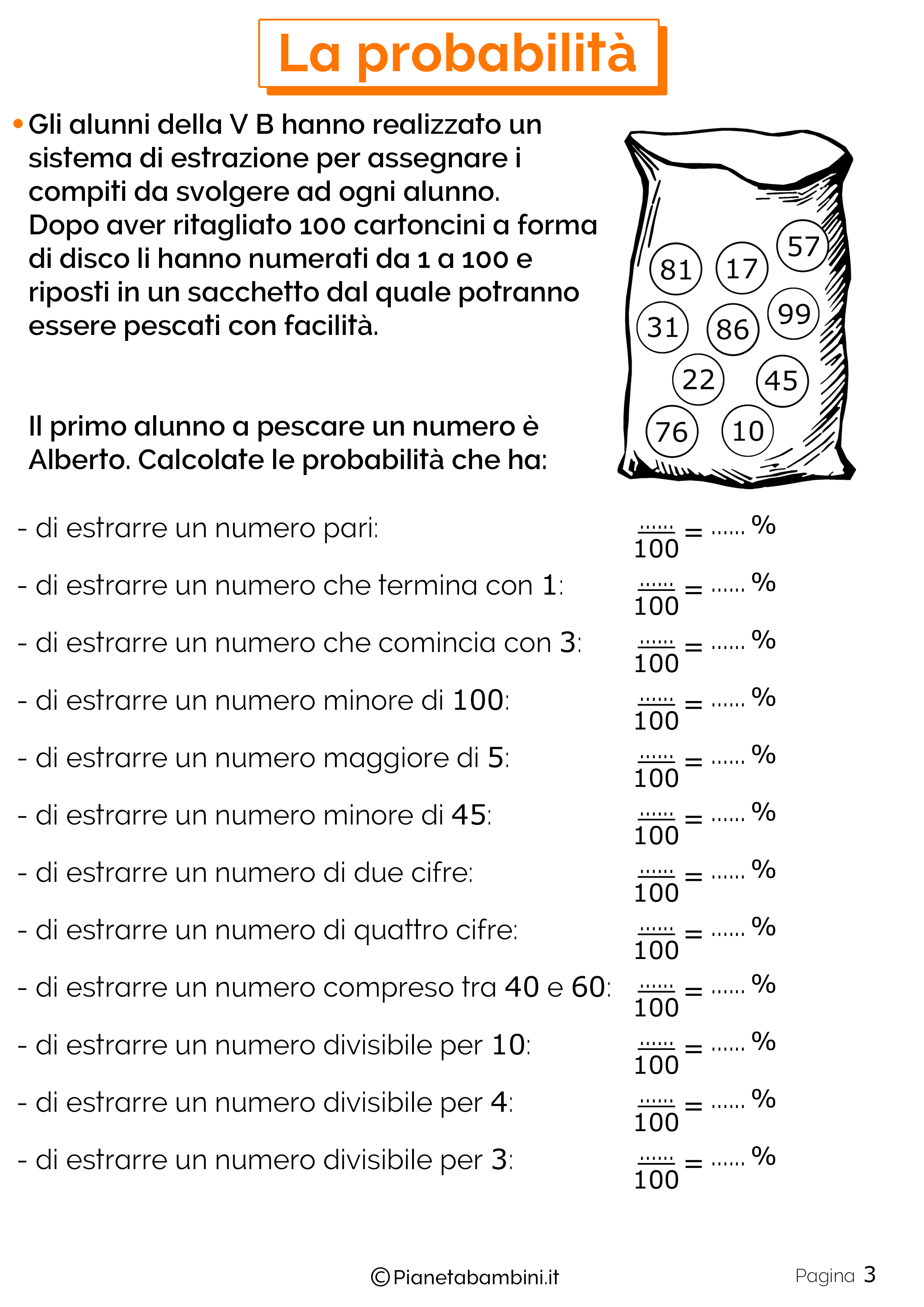 La Probabilita Esercizi Per La Scuola Primaria Pianetabambini It