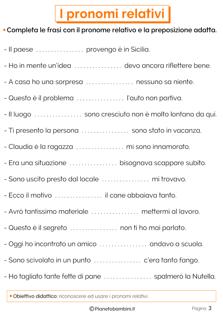 Pronomi Relativi: Esercizi per la Scuola Primaria | PianetaBambini.it