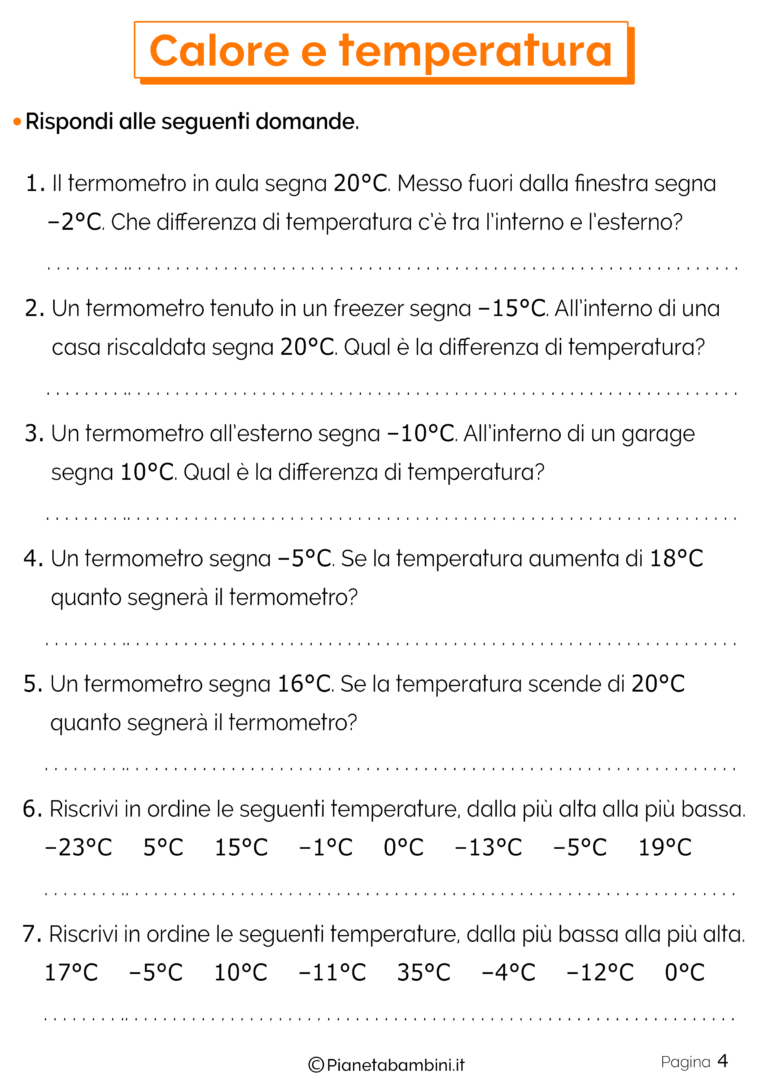 Calore e Temperatura Schede Didattiche per la Scuola Primaria