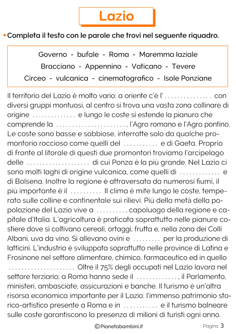 Lazio: Schede Didattiche per la Scuola Primaria | PianetaBambini.it