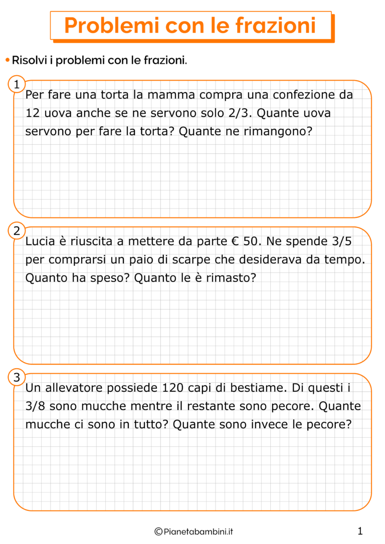 32 Problemi Con Le Frazioni Per La Scuola Primaria | PianetaBambini.it