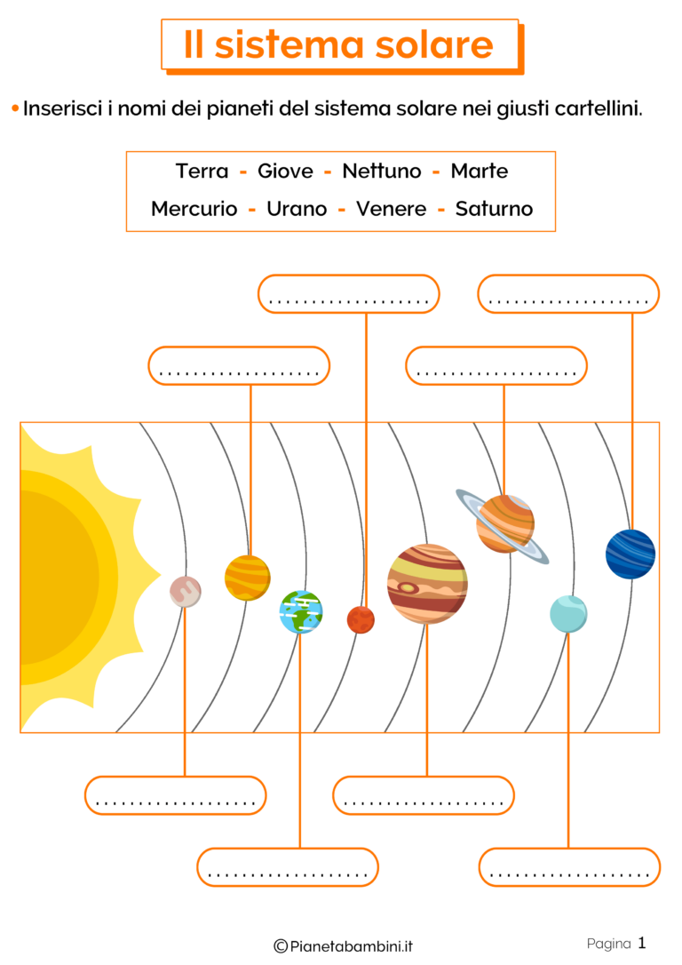 Il Sistema Solare Schede Didattiche Per La Scuola Primaria Pianetabambini It