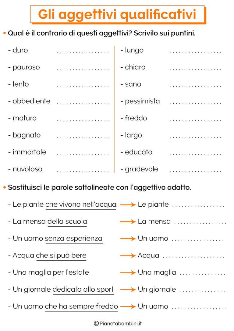 Gli Aggettivi Qualificativi: Esercizi Per La Scuola Primaria ...