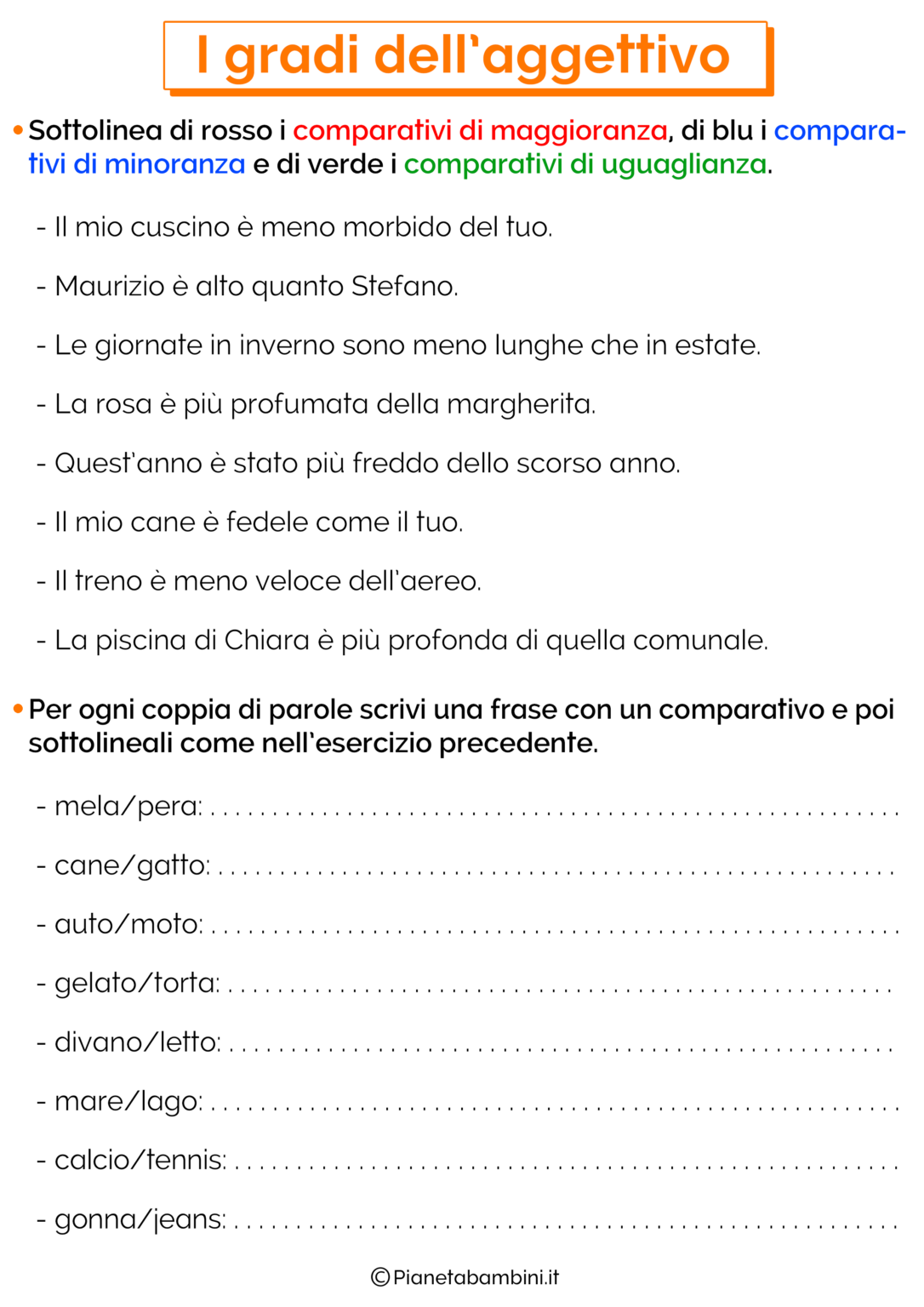 I Gradi Dell'Aggettivo: Esercizi Per La Scuola Primaria | PianetaBambini.it