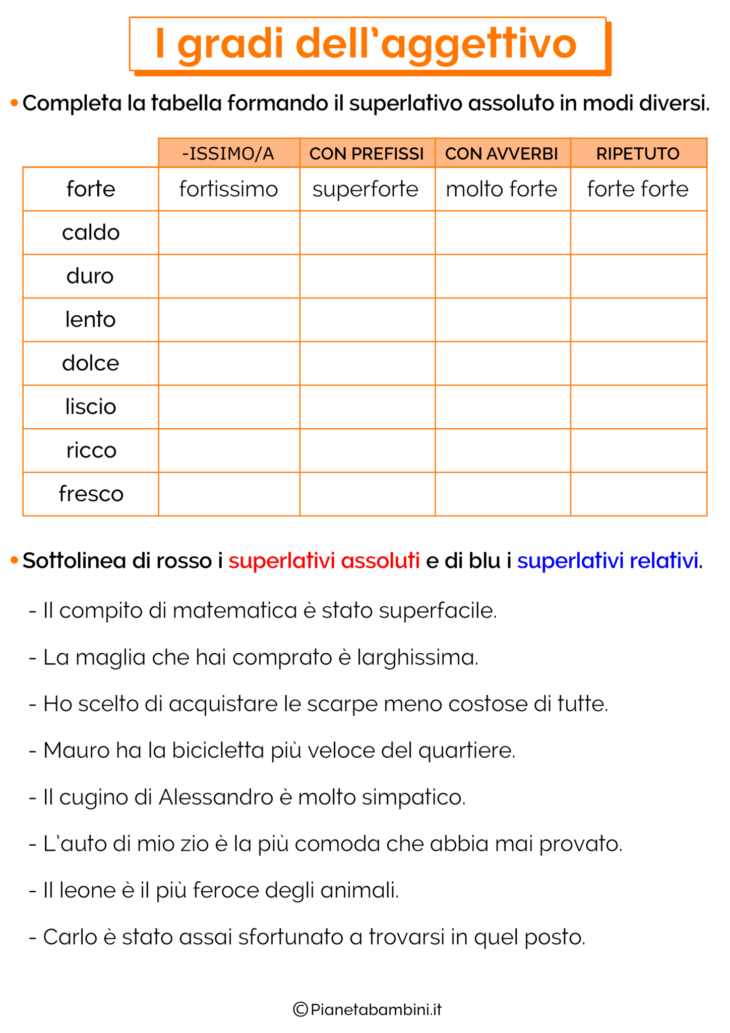 I Gradi Dell'Aggettivo: Esercizi Per La Scuola Primaria | PianetaBambini.it