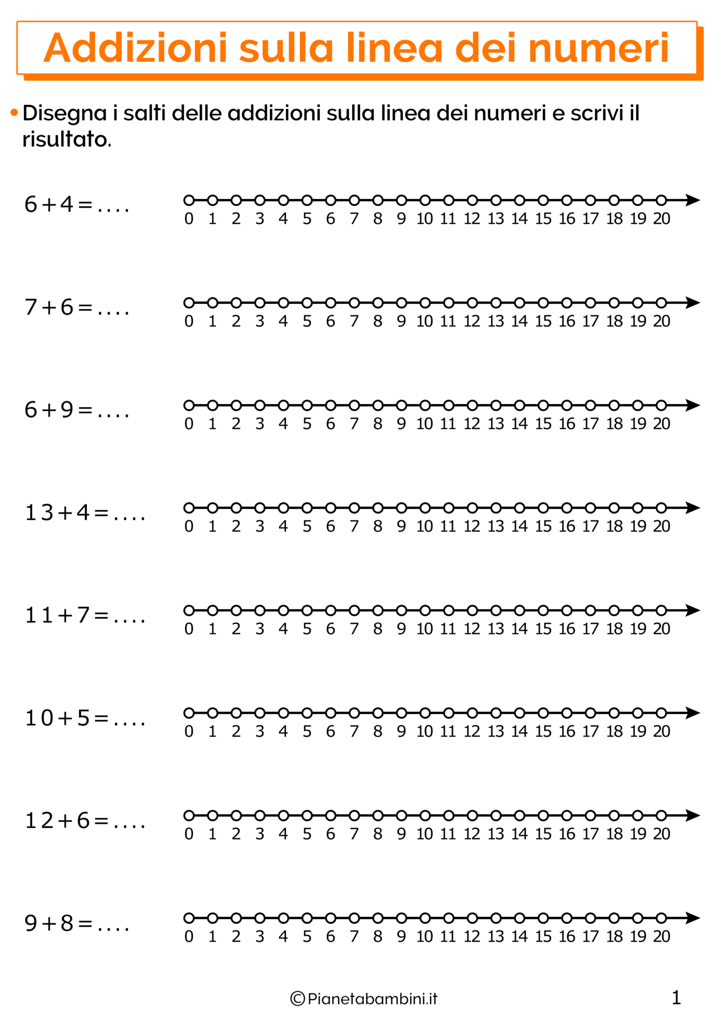 Addizioni sulla Linea dei Numeri Esercizi per la Classe Prima Addizioni sulla Linea dei Numeri Esercizi per la Classe Prima