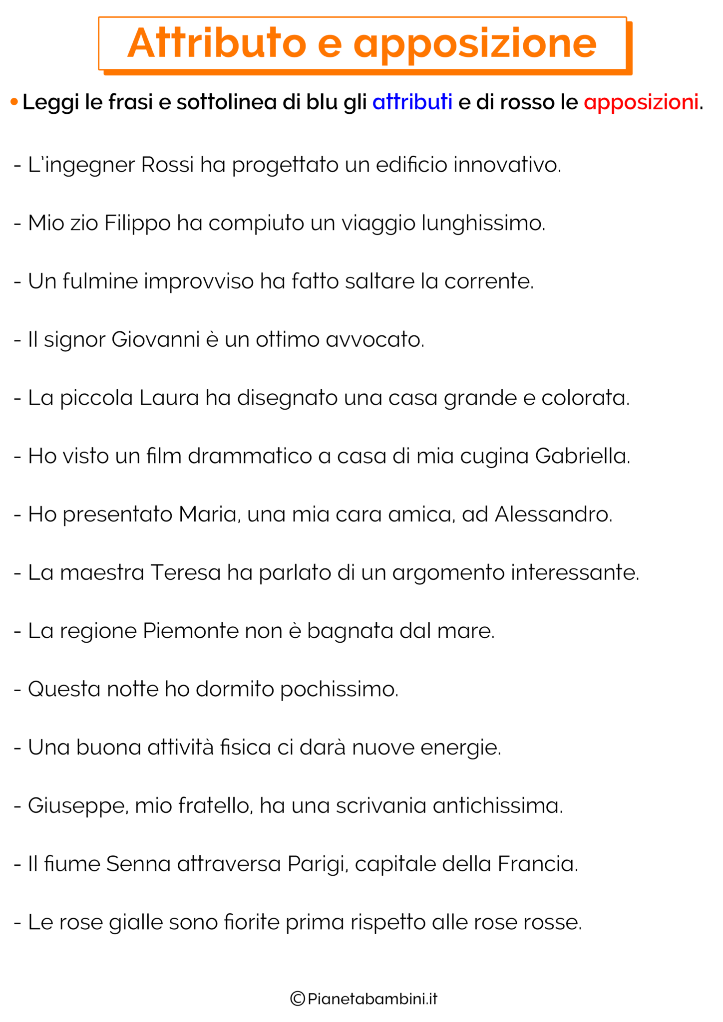 Doppio triplo esercizi quadruplo pianetabambini schede Attributo e Apposizione: Esercizi per la Scuola Primaria