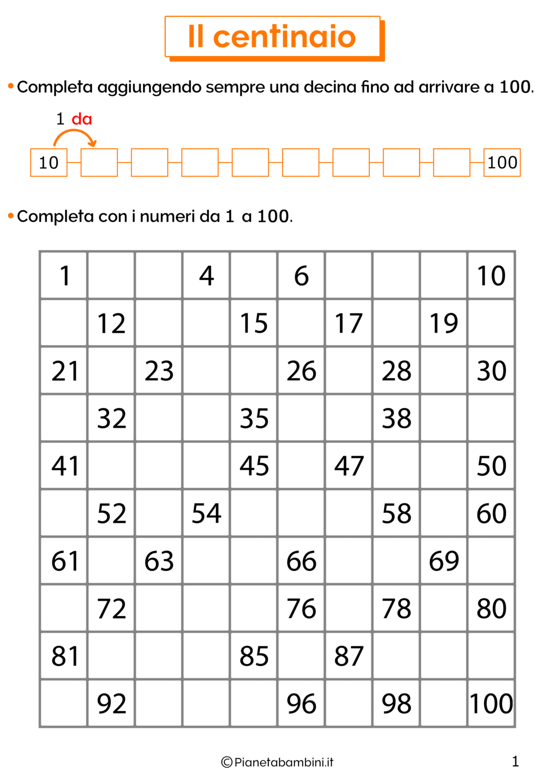 Il Centinaio Schede Didattiche Per La Classe Seconda Pianetabambini It