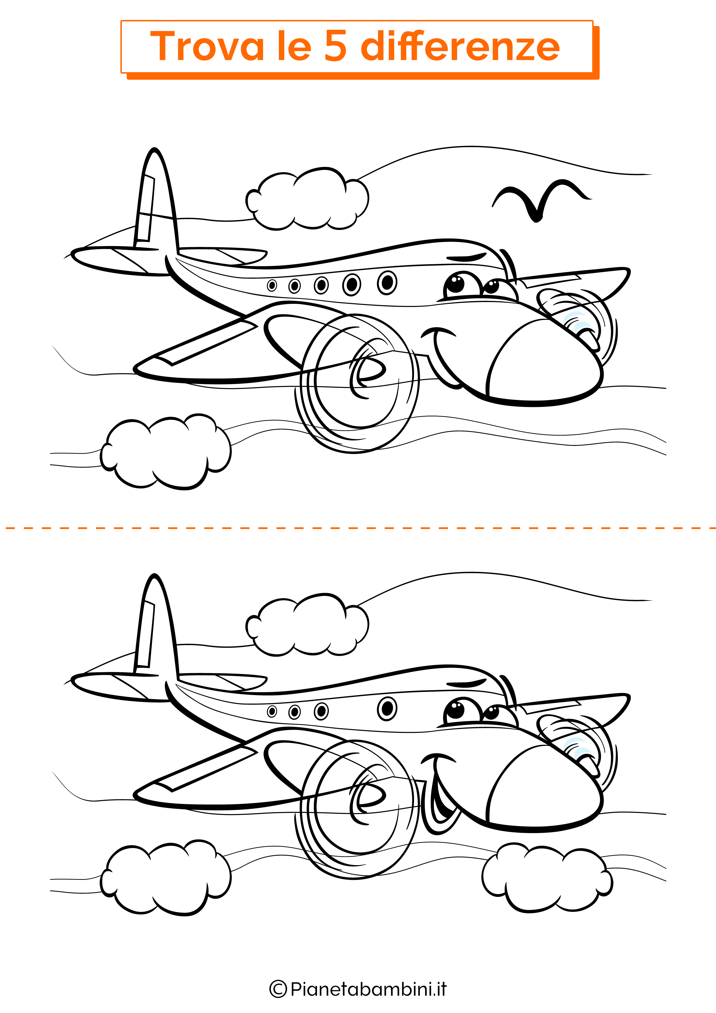 Disegno trova 5 differenze aereoplano