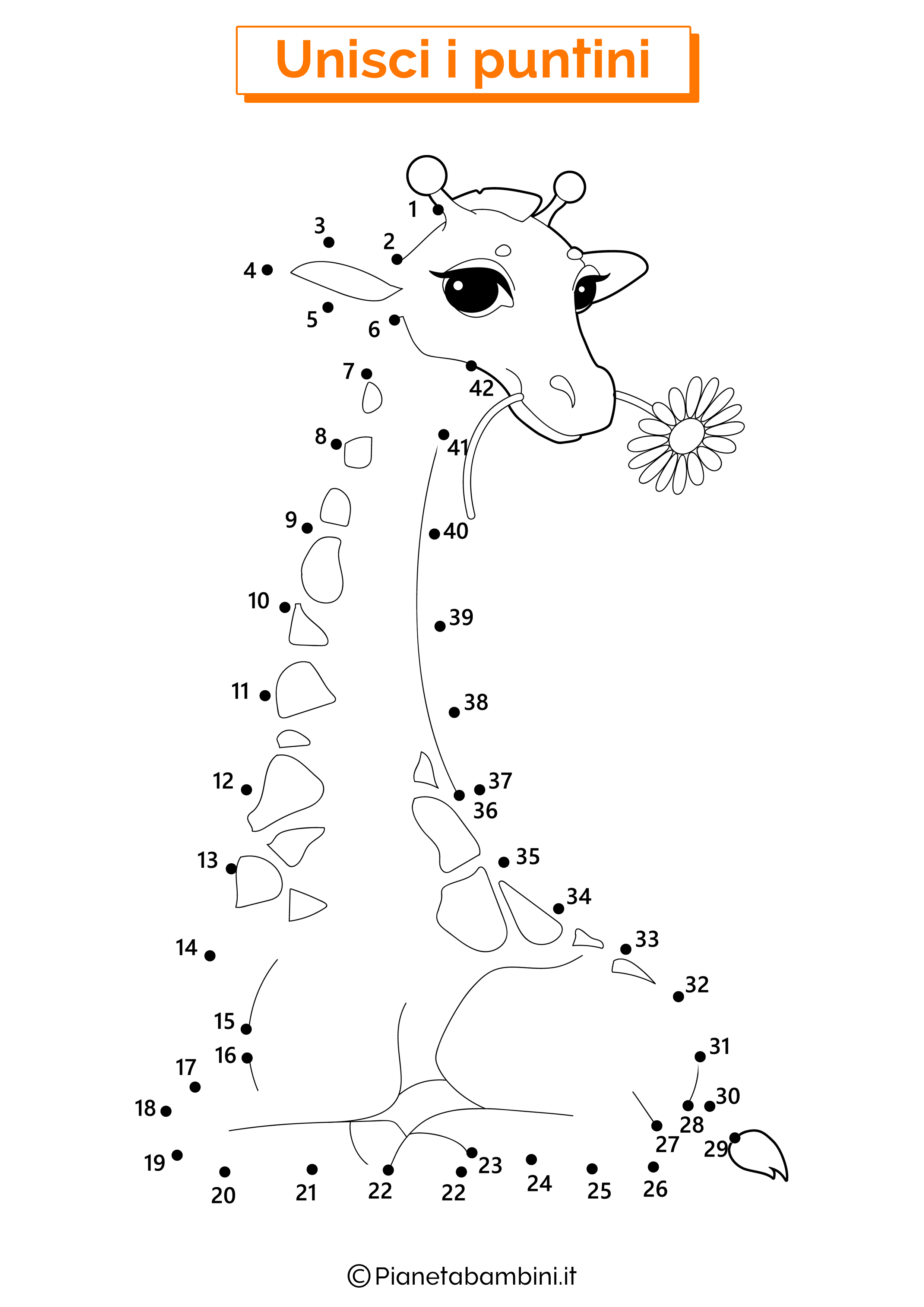 Disegno unisci i puntini 1-40 giraffa