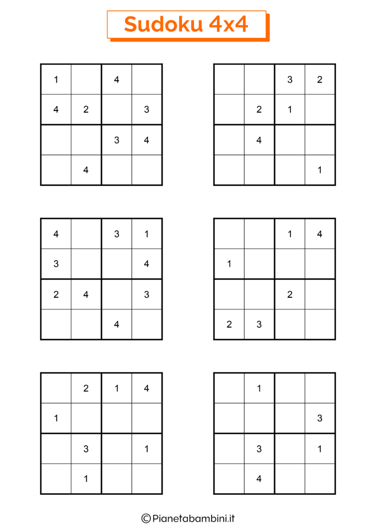 Sudoku per Bambini: 90 Schemi Facili 4x4 da Stampare | PianetaBambini.it