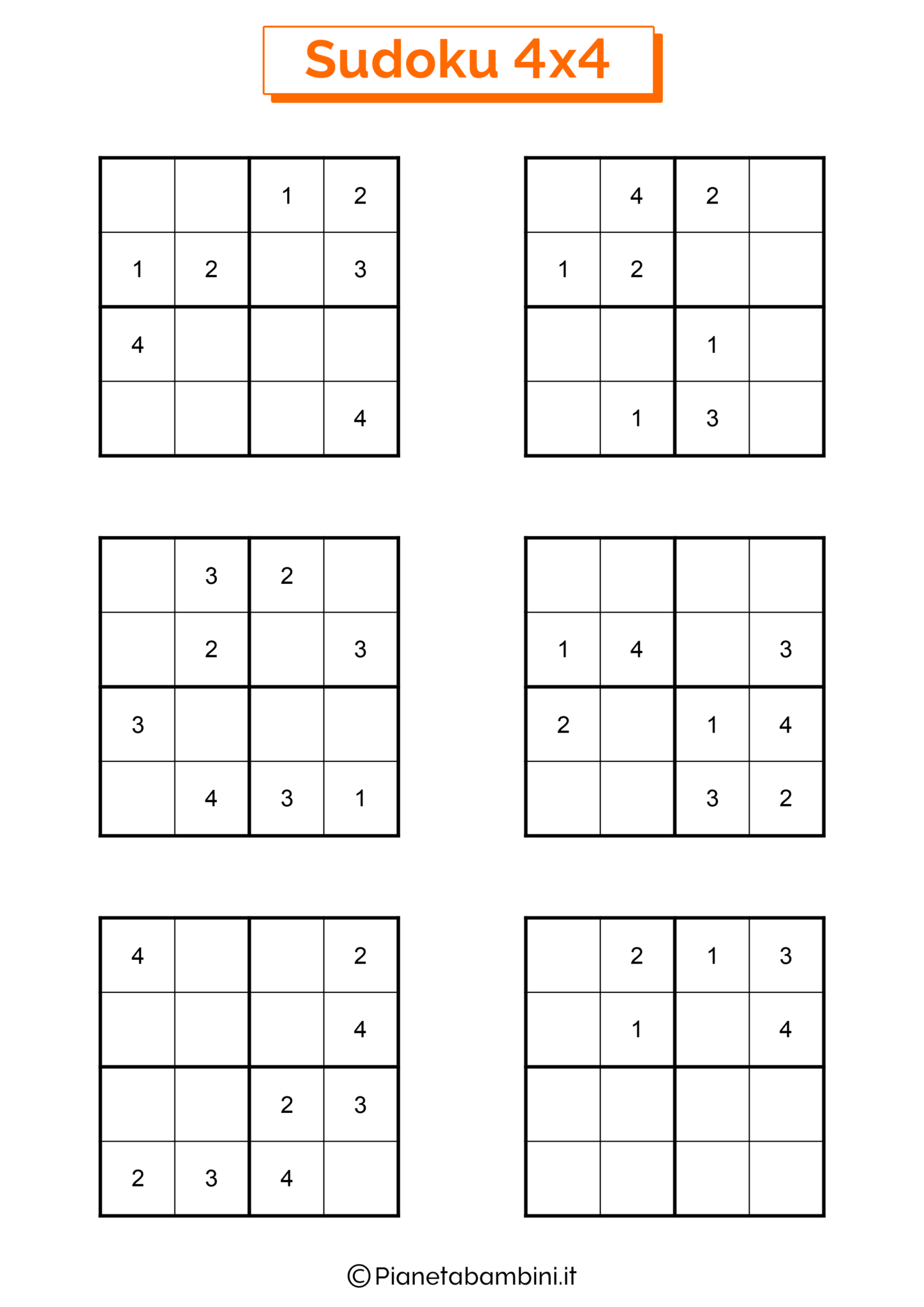 Sudoku per Bambini: 90 Schemi Facili 4x4 da Stampare | PianetaBambini.it