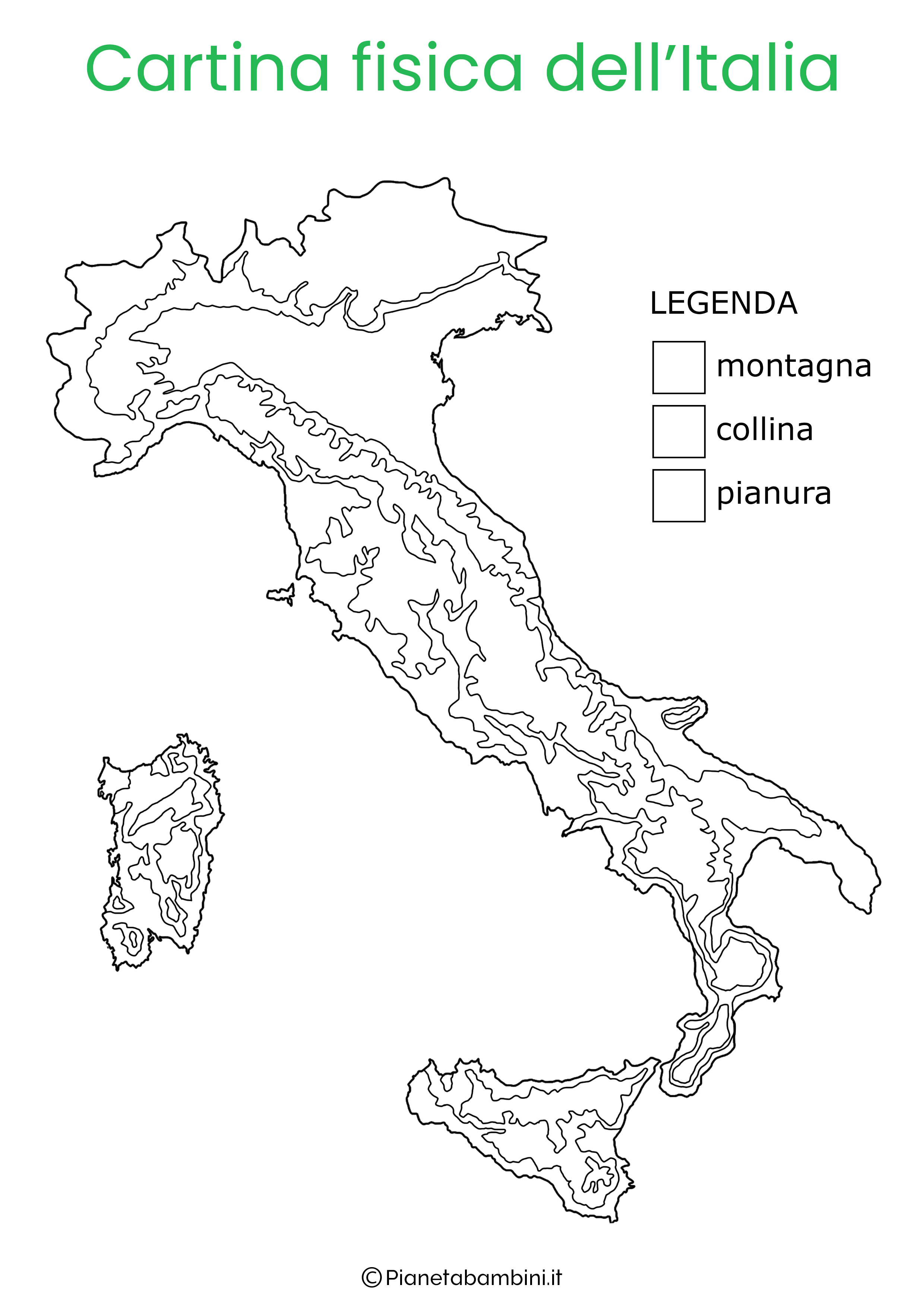 Cartina fisica Italia da stampare colorare