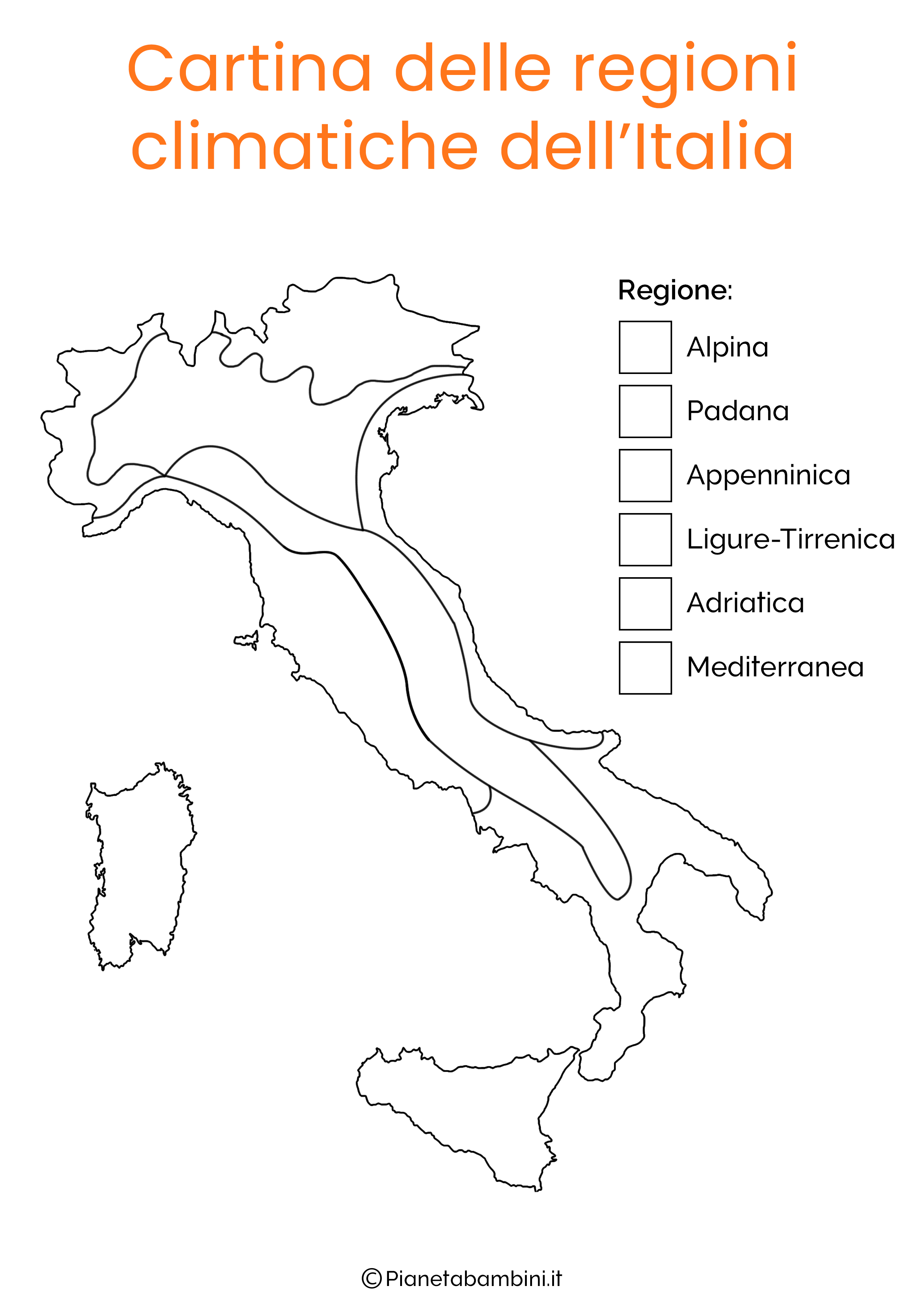Cartina regioni climatiche Italia da stampare e colorare