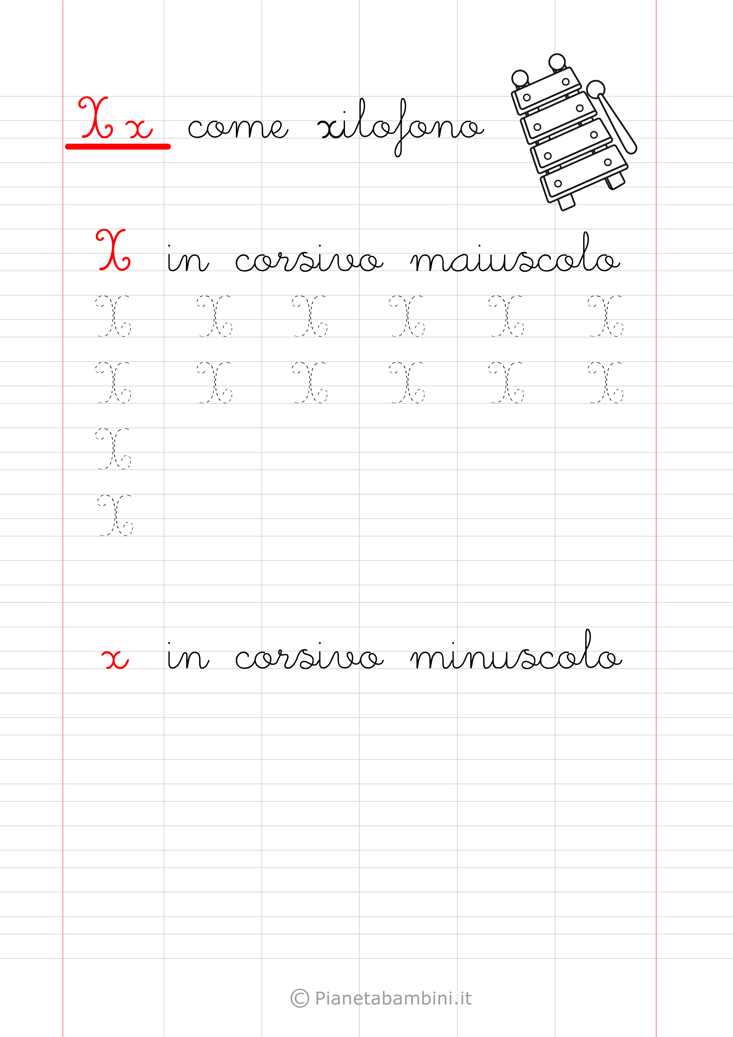 Esercizio pregrafismo lettera X corsivo