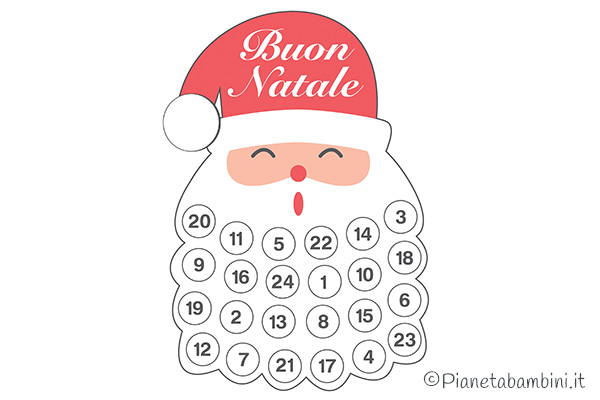 Calendario dell'avvento di Babbo Natale con barba da ricoprire da stampare gratis