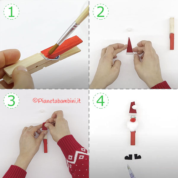 Come creare Babbo Natale con molletta di legno