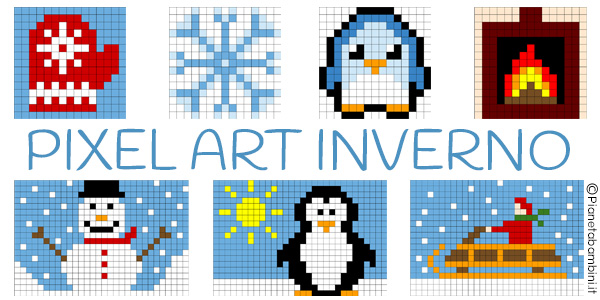 Pixel art sull'inverno con schemi da stampare