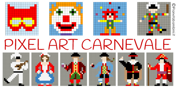 Schemi di Pixel Art sul Carnevale da stampare gratis