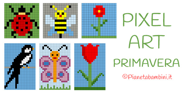 Schede di Pixel Art sulla primavera per la scuola primaria da stampare