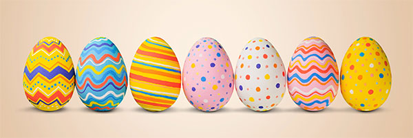 Uova di Pasqua decorate con varie fantasie