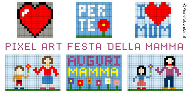 Pixel Art sulla festa della mamma per la scuola primaria da stampare