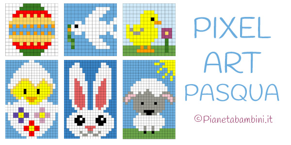 Pixel Art sulla Pasqua per la scuola primaria da stampare