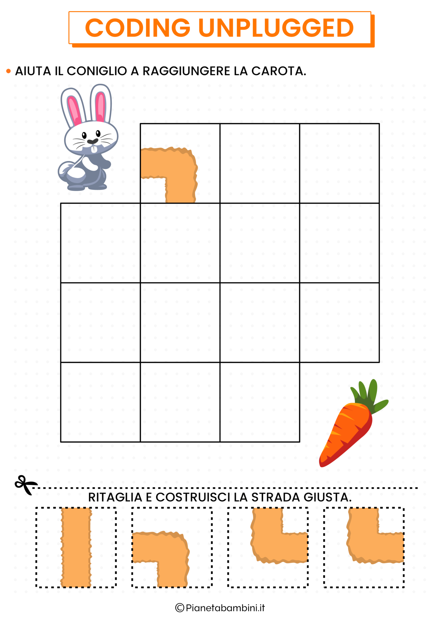 Schede di coding unplugged costruisci il percorso giusto