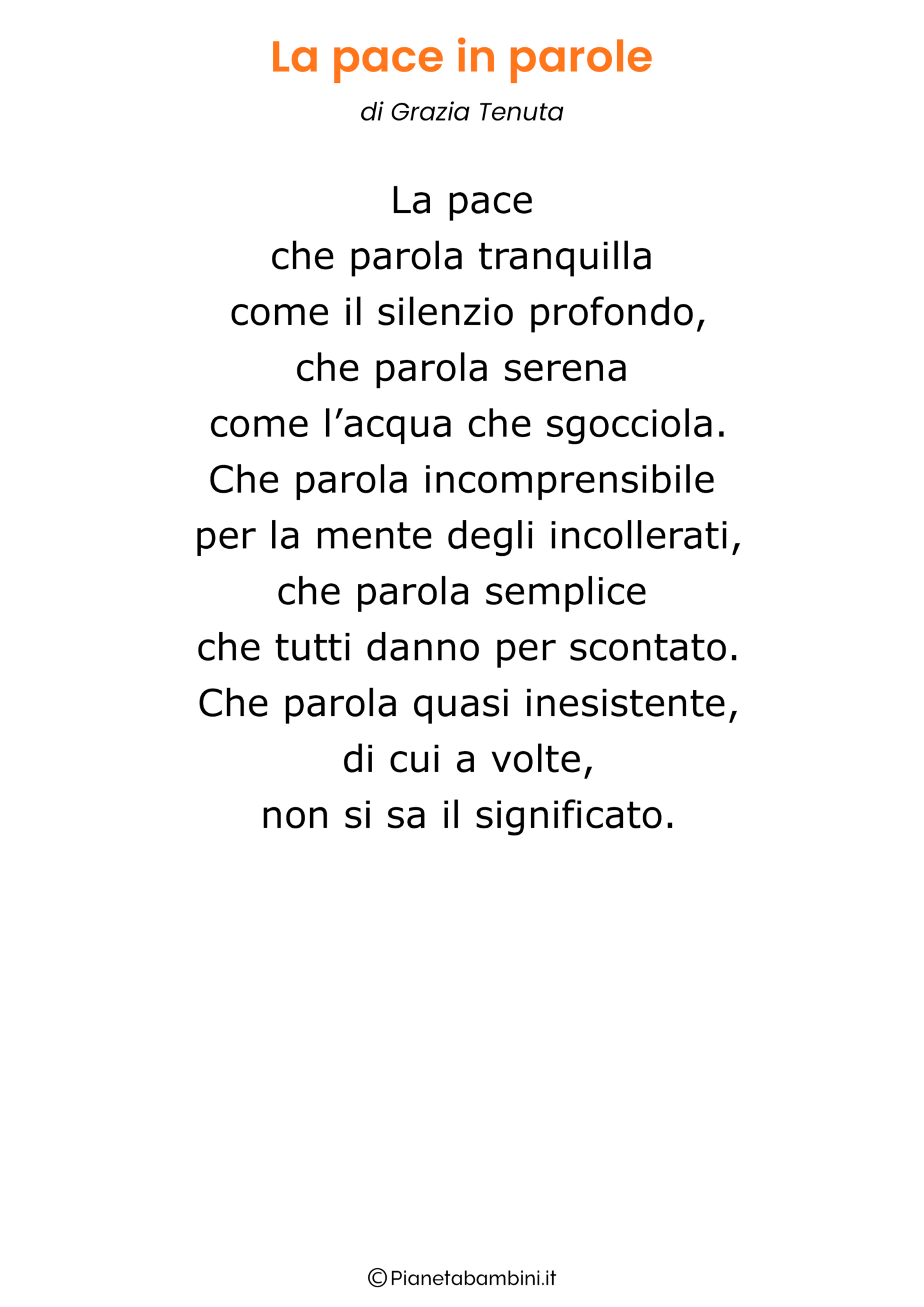 Poesie Sulla Pace Scritte Da Bambini PianetaBambini it
