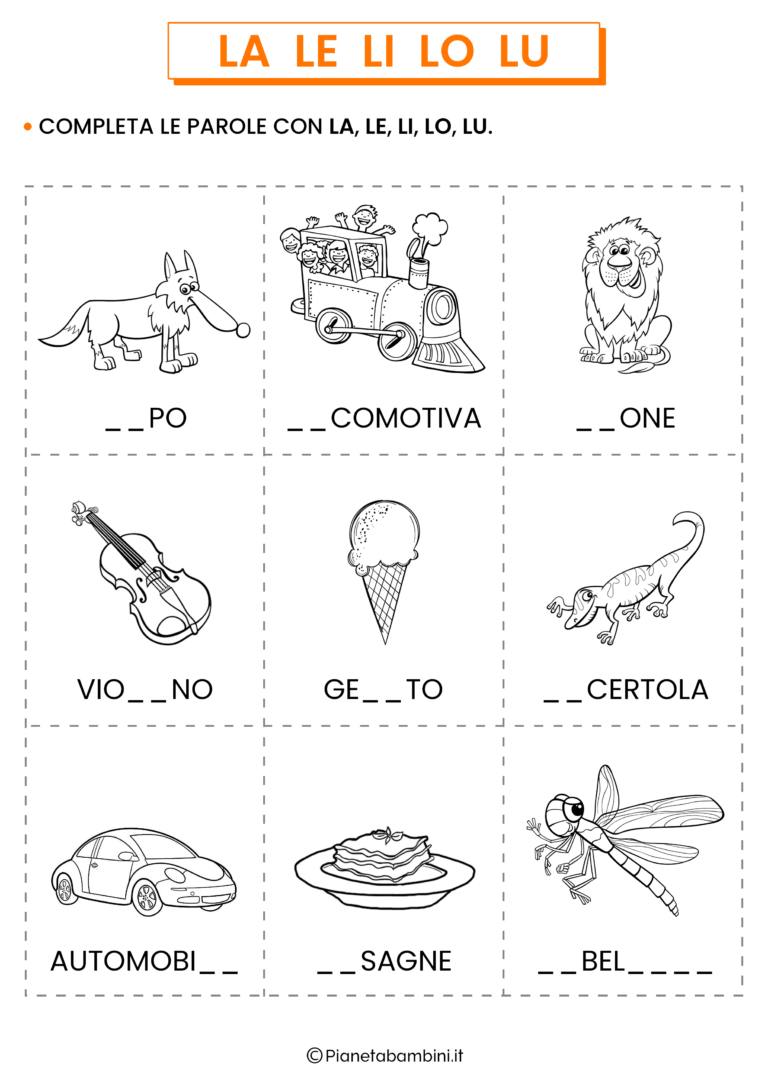 Li Lo La Ru Schede Didattiche su LA LE LI LO LU | PianetaBambini.it
