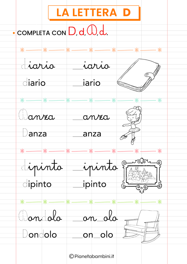 Schede sulla Lettera D per la Classe Prima