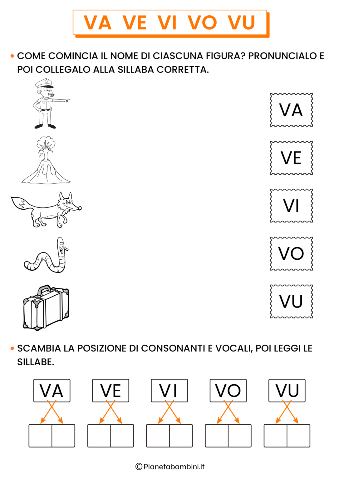 Schede Didattiche su VA VE VI VO VU | PianetaBambini.it