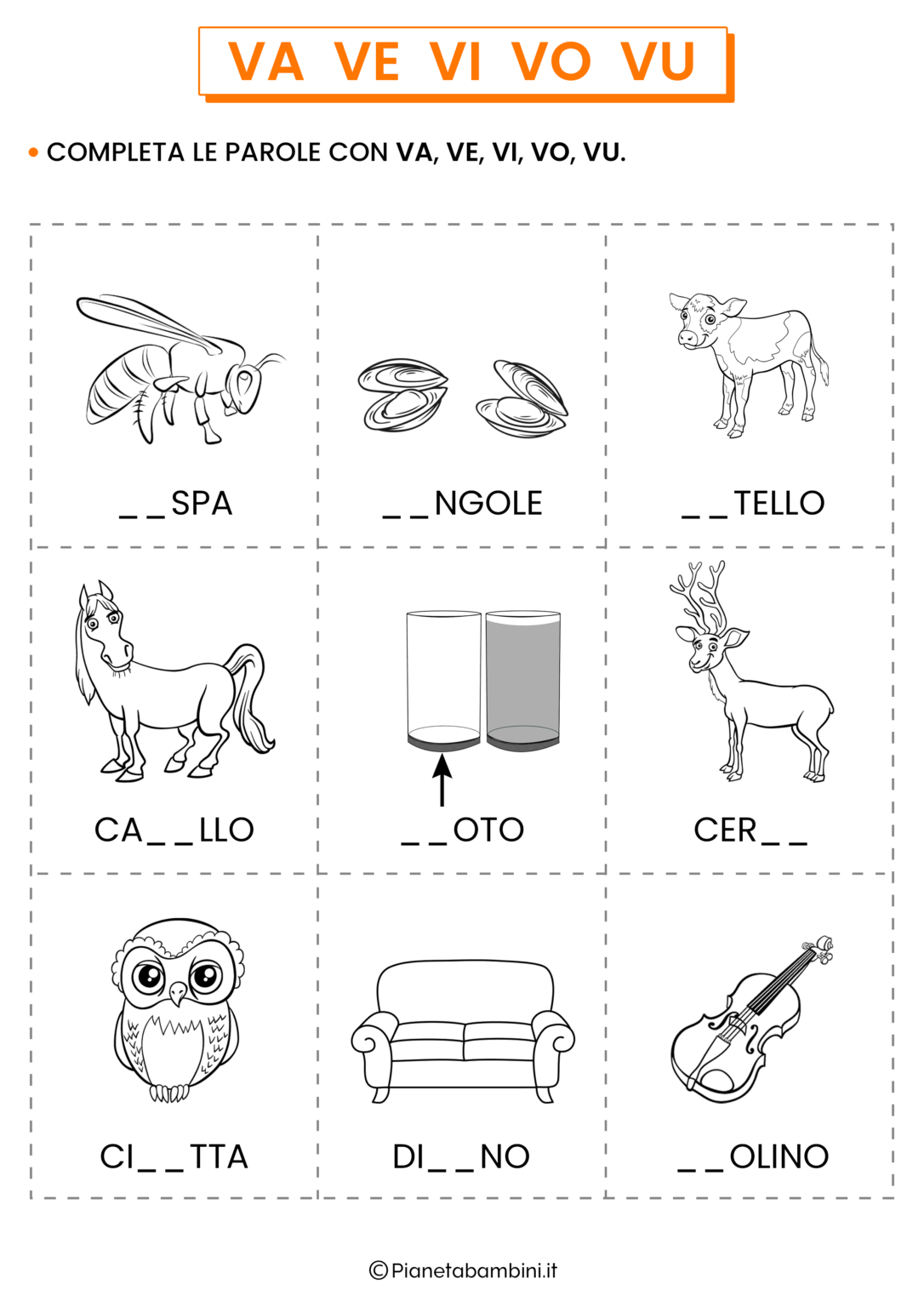 Schede Didattiche su VA VE VI VO VU