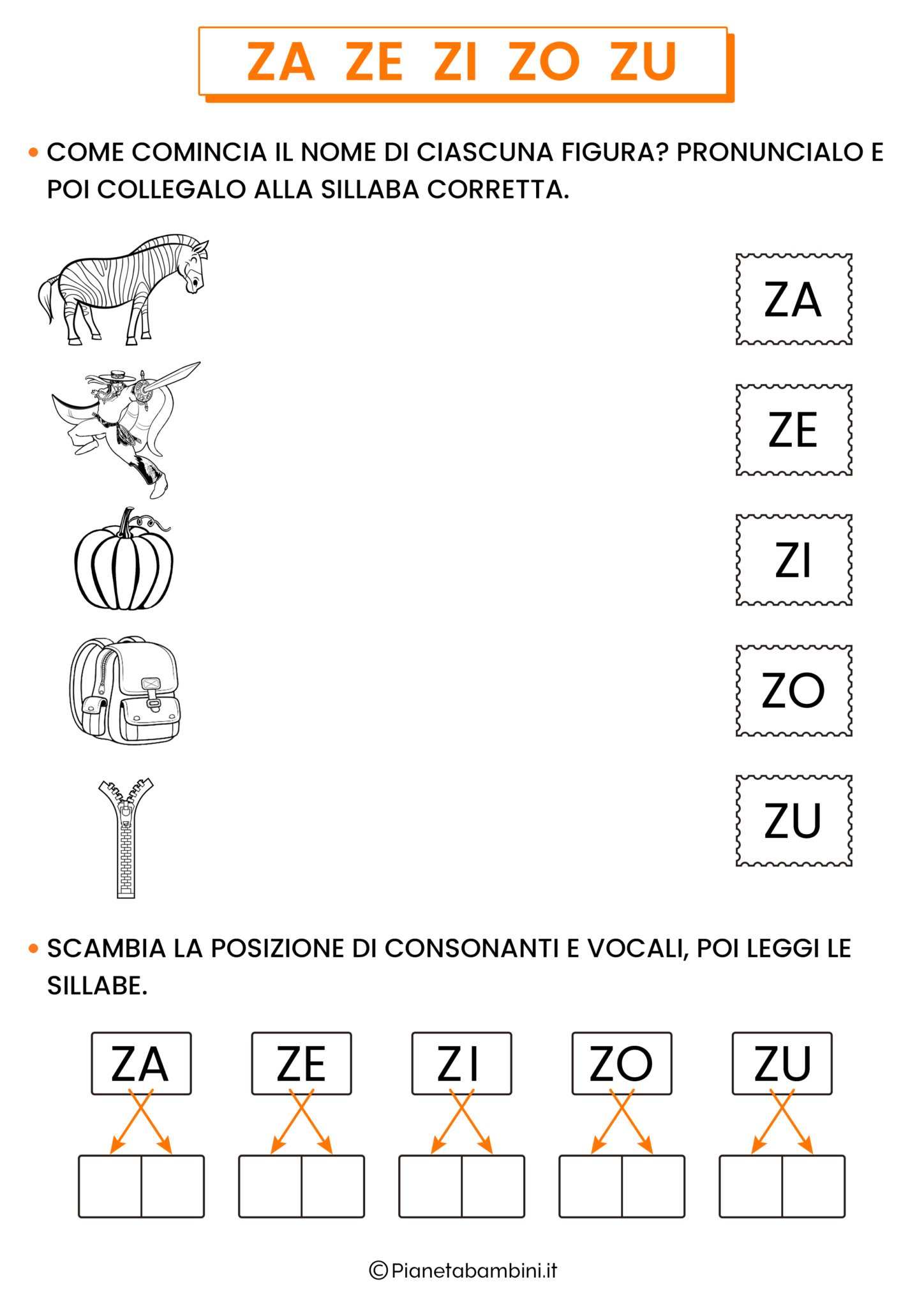 Schede Didattiche Su ZA ZE ZI ZO ZU | PianetaBambini.it