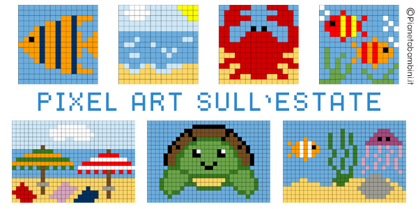Schemi di Pixel Art sull'estate per bambini della scuola primaria